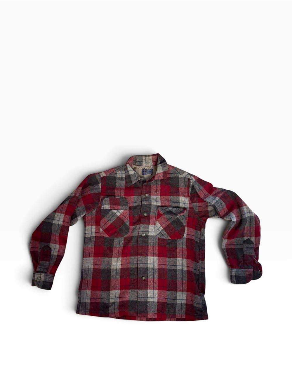 Vintage Pendleton Loop Collar Wool Board Surf Shirt Medium Red & Gray Plaid